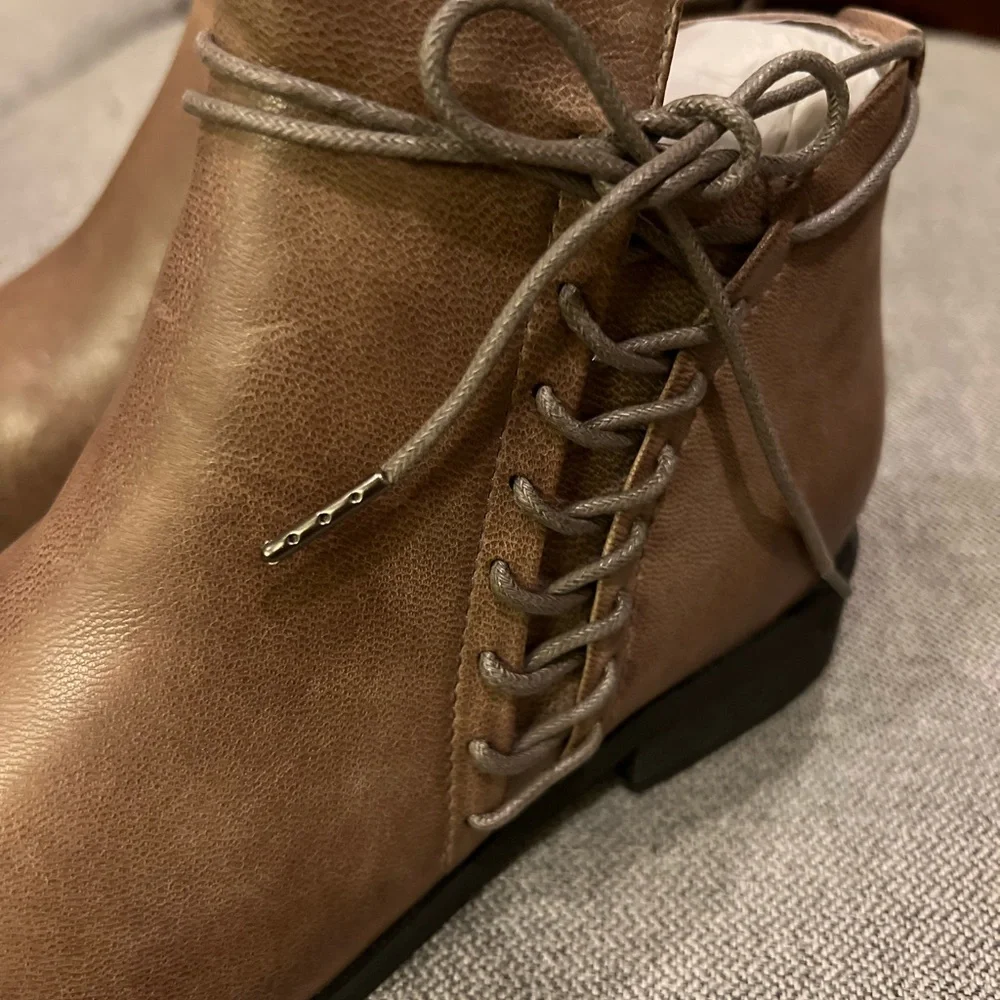 Antelope Taupe Leather Hi Front Tied Ankle Boots - Picture 9 of 13